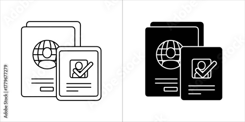 Black and white line art icon of scissors, vector graphic