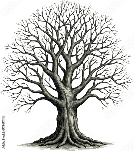 Create old dead spooky tree isolated victor art on white Background.