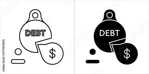 Debt pie chart linear icon financial concept