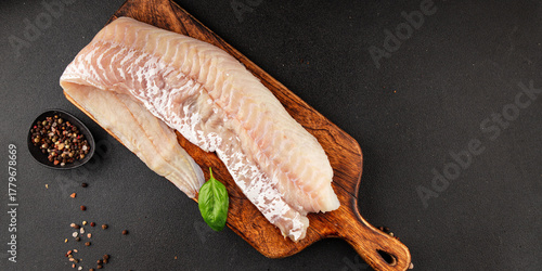 filet cod fish seafood common ling natural product tasty snack fresh delicious gourmet food background on the table rustic top view copy space pescetarian diet