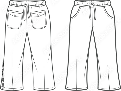 Wide leg pants, drawstring waist, elastic waistband, relaxed fit, fashion, apparel, clothing, casual, unisex, stylish, trendy, design, garment, 