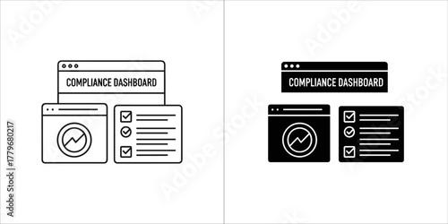 Compliance dashboard icon, regulation and monitoring