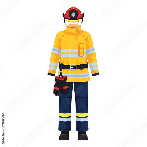 Pixel art illustration of a firefighter in full protective gear, isolated on white background