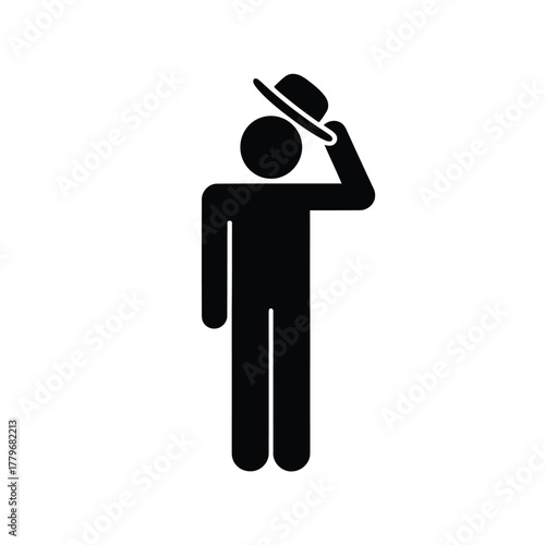 Black Silhouette Man Tipping Hat Greeting Sign Etiquette Gentlemanly Gesture Icon