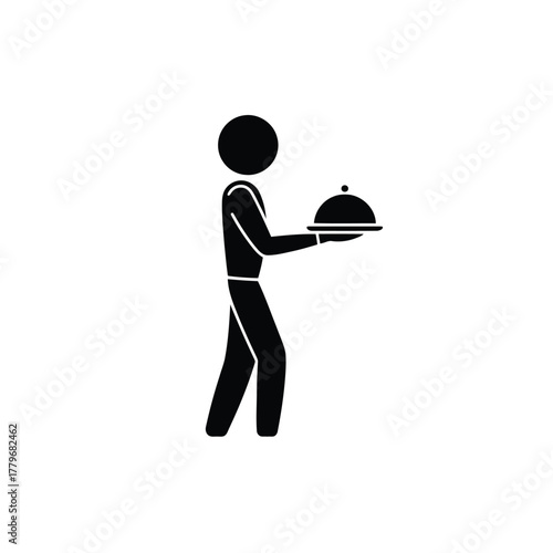 Black Silhouette of Person Carrying Covered Food Dish or Platter Illustration