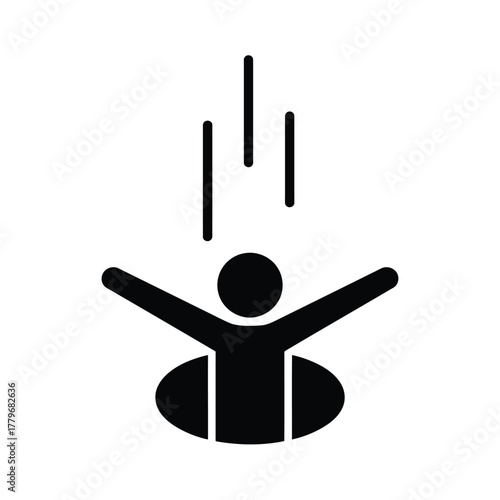 Black Silhouette of Person Falling Into Hole With Lines Above on White