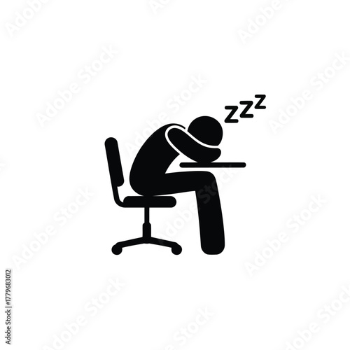 Black Silhouette of Person Sleeping at Desk with ZZZs Signifying Sleepiness