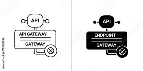 Api gateway concept with endpoint and connection symbols