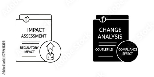Impact assessment and change analysis documents with regulatory compliance icons