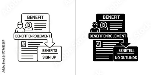 Benefit enrollment icon with sign up form and person silhouette