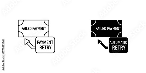 Failed payment and automatic retry icons with dollar coin and banknote