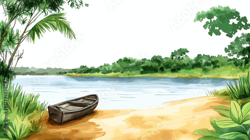 Lake Ypacarai. Lake Ypacarai hand drawn watercolor illustration