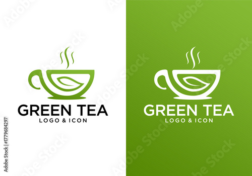 vector tea leaf logo icon design with cup