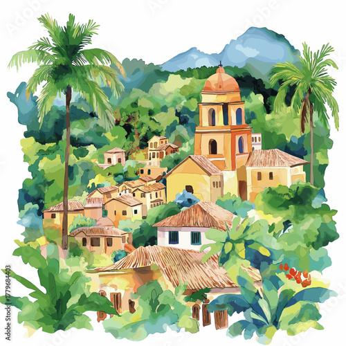 San Gil. San Gil hand drawn watercolor illustration