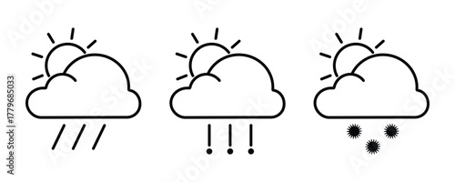 Outline Weather Icons Sun Cloud Rain Sleet Snow Forecast Vector 