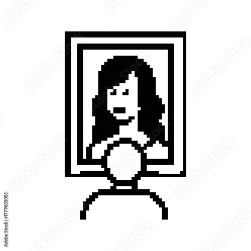 Monochrome Pixelated Robot DJ Mixing Music with Headphones