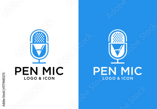 modern style pen and microphone logo icon vector