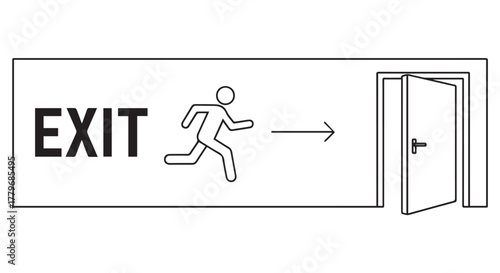 Exit sign with running man icon and open door, isolated on transparent background