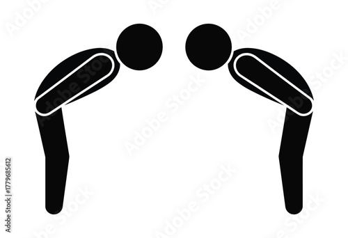 Two Black Stick Figures Bowing Towards Each Other in Respectful Gesture