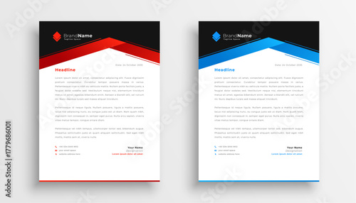 Modern business letterhead design with red and blue accents