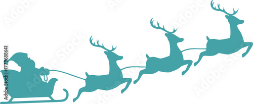 Silhouette of Santa Claus riding in a sleigh pulled by reindeer,  Christmas joy and winter festivity. Perfect for holiday cards, posters, or decorations. Classic festive vector design.