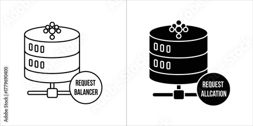 Request balancer icon representing server load distribution, in outline and solid black