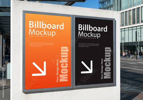 Outdoor City Street Double Billboard Mockup for Advertising