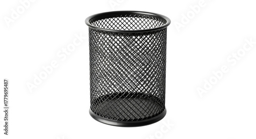 Black Metal Mesh Wastebasket on Black Background 876c7ba5fb3d1638c1f4707765af4a16dr isolated on a transparent background