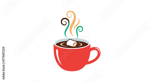 Hot Cocoa Mug Icon: Minimalist Graphic with Marshmallow and Warm Steam