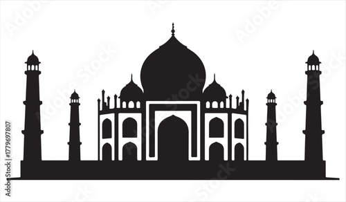 Taj Mahal Silhouette – Iconic Indian Monument Vector Illustration on White Background