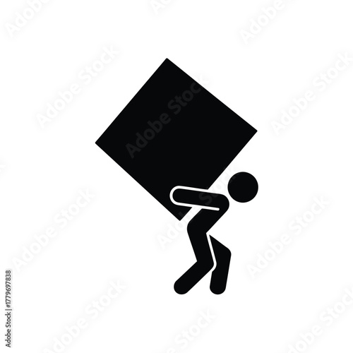 Stick Figure Carrying a Large Black Box Burden Symbol Illustration Design