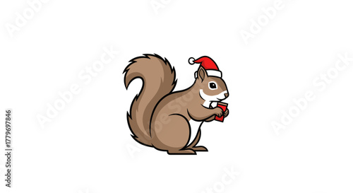 Urban Squirrel Icon: Quirky City Wildlife with Festive Christmas Hat