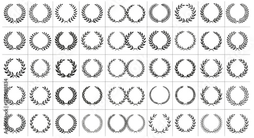 Vector icon collection of laurel wreath icons on a