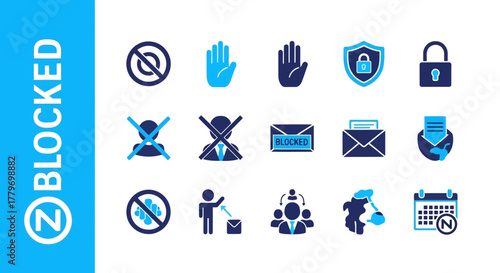 Vector icon collection of icons related to blocking, security, and communication