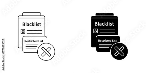 Blacklist icon, restricted list and prohibition sign