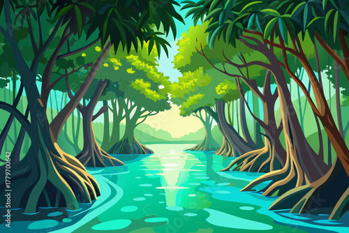 Mangrove forest and river