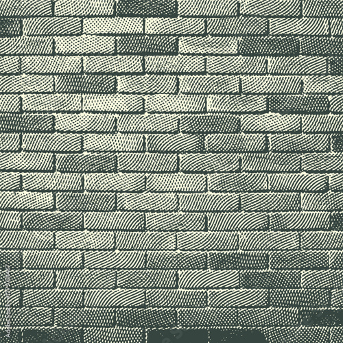 Vintage halftone brick wall pattern texture in dark green.