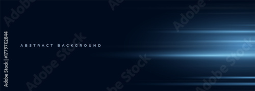 Black and blue wide modern abstract technology background with glowing high-speed and movement blue light effect. Vector illustration
