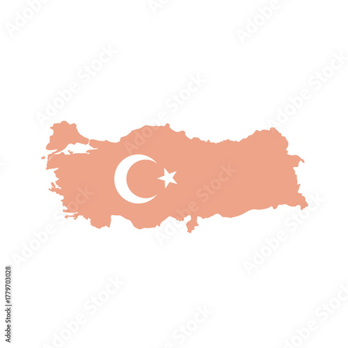 Turkey map silhouette with crescent and star symbol in pink color  