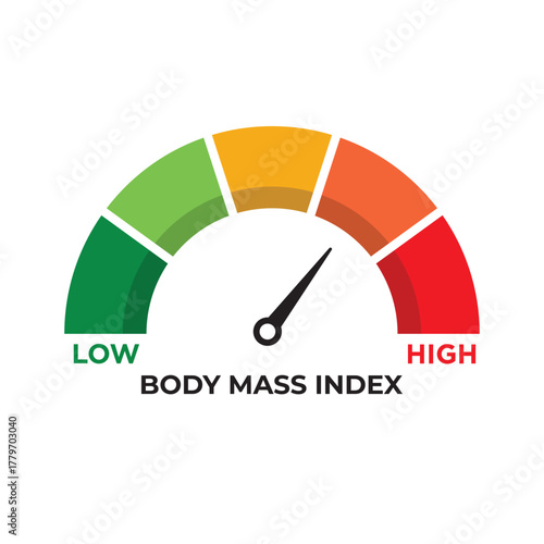 BMI Meter. Body Mass Index Gauge Showing Underweight, Normal, Overweight, and Obese Levels. Weight Control Vector Illustration.