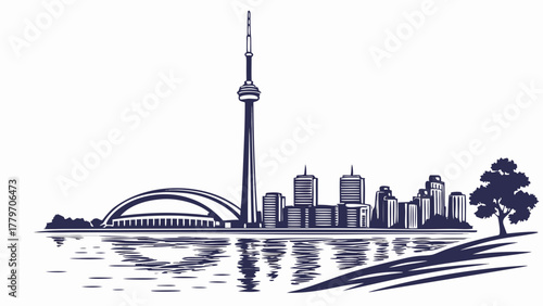 Minimal vector of Lake Ontario waterfront and city reflection
