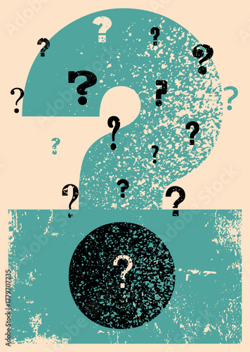Question marks typographical grunge vintage style poster. Retro vector illustration.