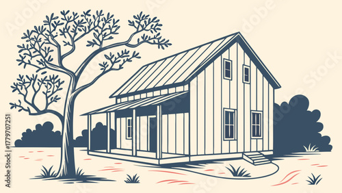 Minimalist Luckenbach Texas barn vector rustic modern look
