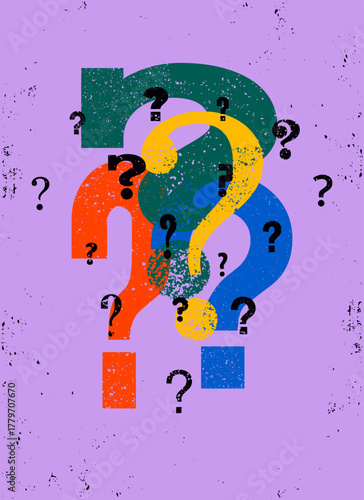 Question marks typographical grunge vintage style poster. Retro vector illustration.