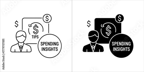 Spending insights tips black glyph icon