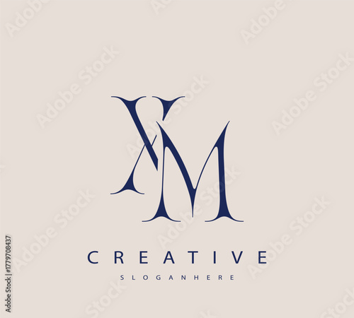 Sophisticated and stylish letter logo design featuring the combination of the letters X and M in dark blue color scheme perfect for branding stationery website headers or social media graphics