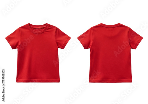 Blank red crew neck t-shirt template shown from the front and back. Casual cotton apparel mockup isolated on a white background for design