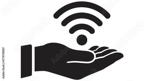 Hand holding wifi signal icon simple flat vector glyph isolated on white background for app and web design