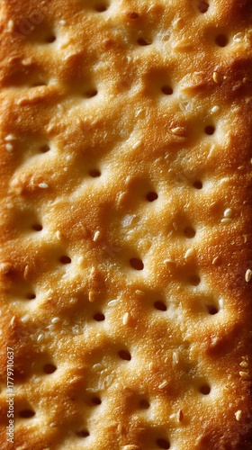 Golden brown cracker with sesame seeds texture