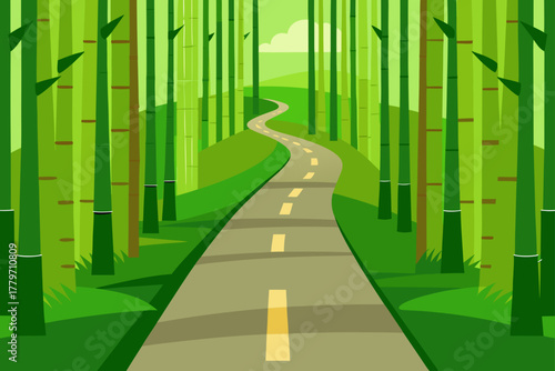 Bamboo forest with road